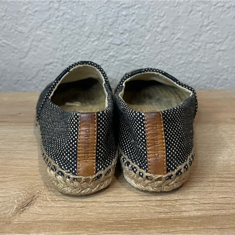 Tory Burch Espadrille Flats Black Leather Women's Size 5M - Picture 3 of 6